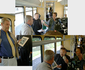 Willy Nicklasson accepted 2003's "Sound Polluter" for Gothenburgs Town Traffic Office, at the award ceremony inside one of the criticized "low floor trams" in front of media.